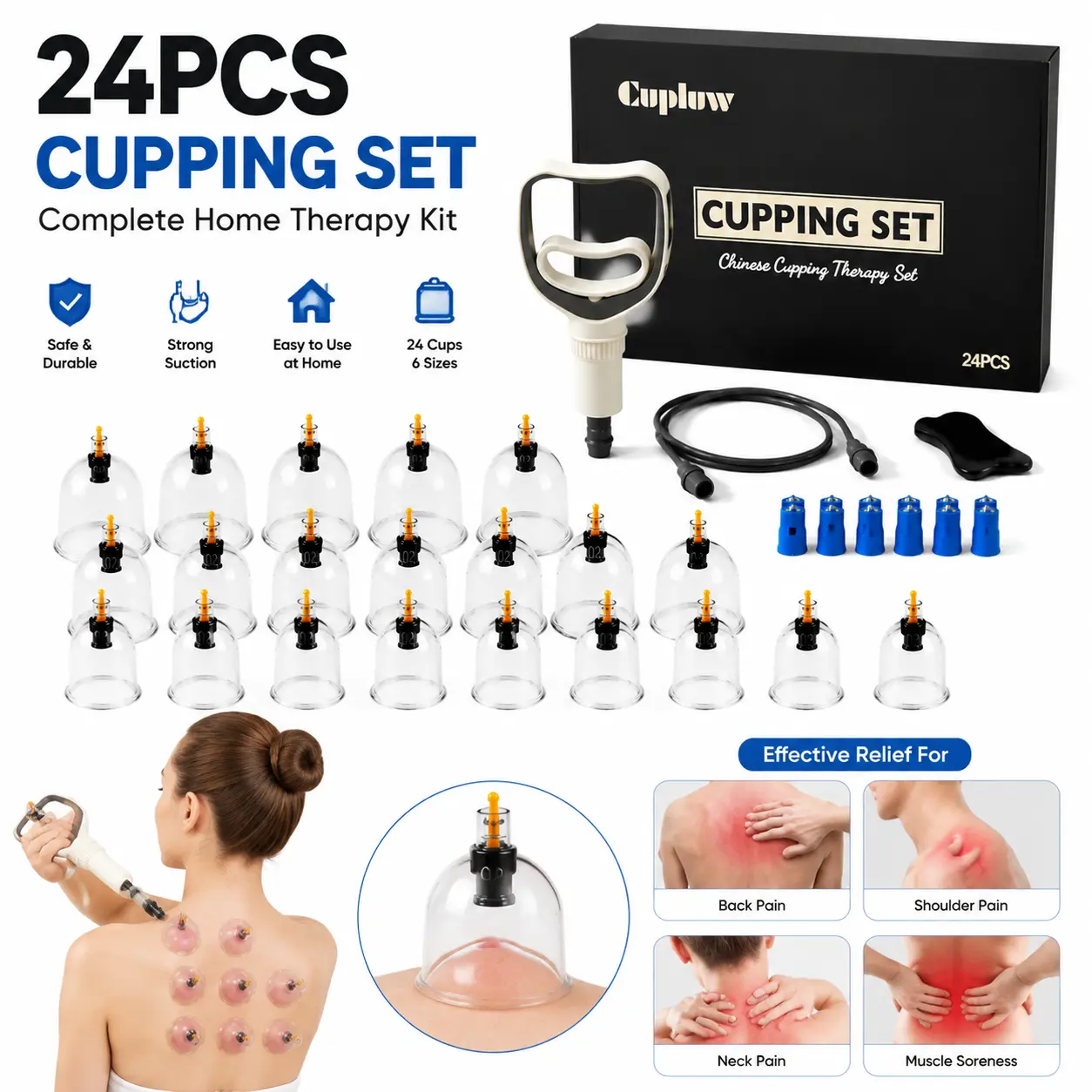 Professional Cupping Therapy Kit 24 Cups with Manual Vacuum Pump, Deep Tissue Massage Set for Athletes, Muscle Relaxation, Recovery & Body Care
