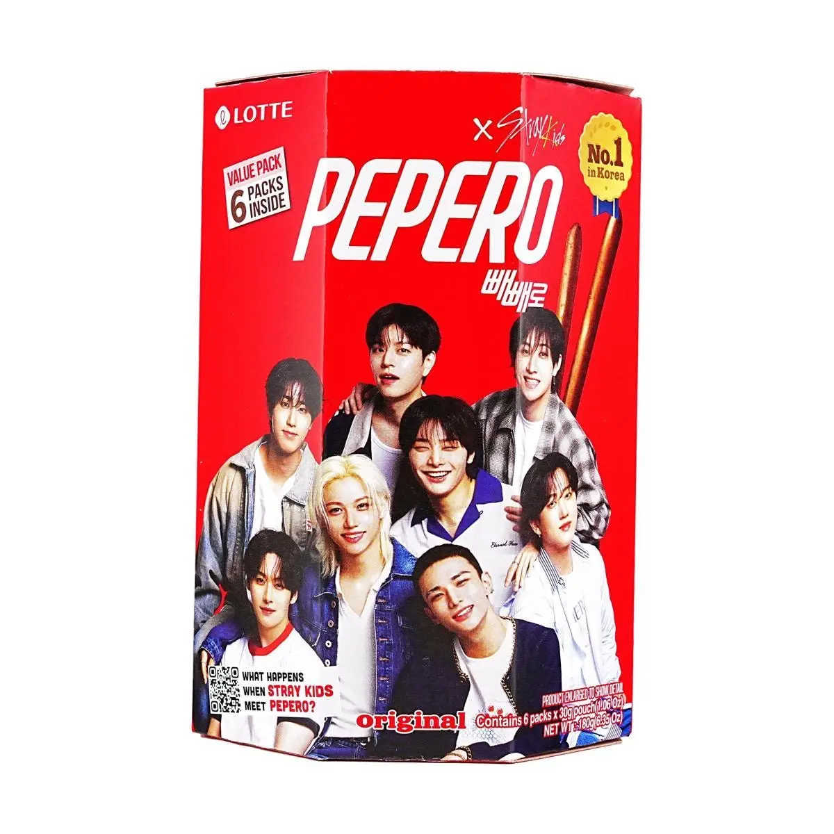 LOTTE Pepero Original Chocolate Cookie Sticks 6 Packs 180g Korean Snack Stray Kids Official