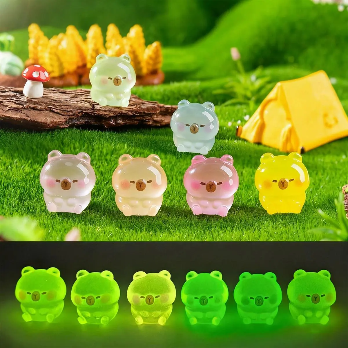 10/20PCS Bulk Pack Glow-in-the-Dark Luminescent Capybara Figurines, Mini Resin Ornaments with 10PCS Random Colors, Christmas Garden Decor, Sensory Bin Gift Idea