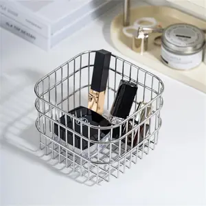 1pc/2pcs  Desktop cosmetics storage box, metal basket, wrought iron storage basket, makeup brush, lipstick basket