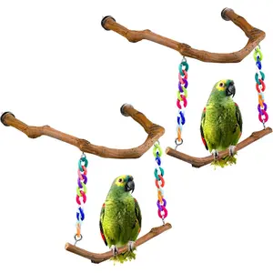 Bird Swing Toys, Standing Bird Perch with Natural Grape Wood, U Shape Hangable Birdcage Accessories, Birds Chewing Toy for Budgerigars, Parakeets, Cockatiels, Conures, Lovebirds, Finches (1Pack)