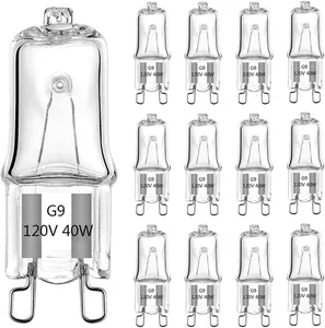 G9 Bulb, 12 Pack G9 Halogen Light Bulbs 2 Pin Base JC Type, 120V T4 Bi-Pin 40W Xenon Small Light Bulb for Chandeliers, Pendants, Cabinet Lights, Bathroom Light Bulbs, Warm White 2700K, Dimmable