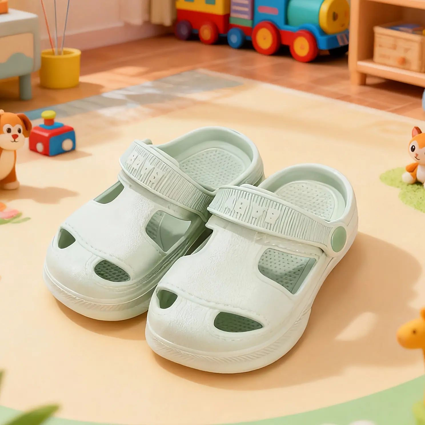 Boys' Stylish Solid-Color Open-Toe Flip-Flops - EVA-Sole Anti-Slip, Thick Synthetic Sole, Flat Heel (1 cm or Less), Kids' Beach Sandals