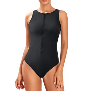 Tempt Me Women Athletic One Piece Swimsuit Zipper High Neck Bathing Suit Racerback Swimwear