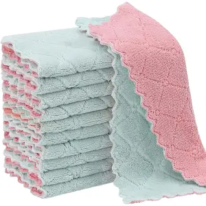 11Pack Kitchen Dish Cloths,  Dish Towels, Nonstick Oil Washable Fast Drying, Super Absorbent Coral  Cleaning Cloths for Cleaning Tableware, Kitchen, Bathroom (Pink-green10 x 6")