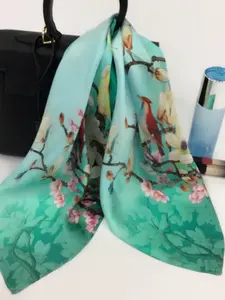 Silk Scarf, 21.65 Inches, Traditional Floral Pattern, Women's Neckwear, 100% Mulberry Silk, Lightweight, Soft, Breathable, All Seasons