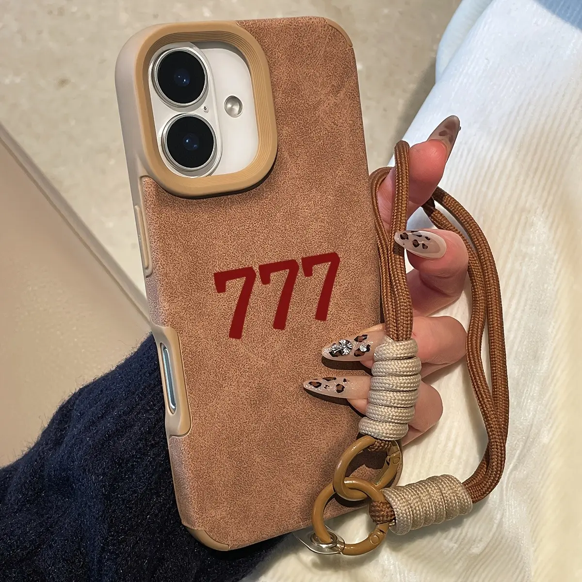Luxury Matte Sheepskin Protective Phone Case with Lucky 777 Pattern, Anti-Drop Soft Tpu Cover for iPhone 11/12/13/14 Pro Max/15 Pro/16 Plus
