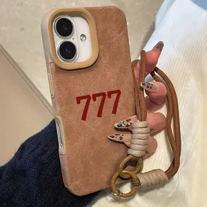Luxury Matte Sheepskin Phone Case with Lucky 777 Pattern, Anti-Drop Soft Tpu Cover for iPhone 11/12/13/14 Pro Max/15 Pro/16 Plus