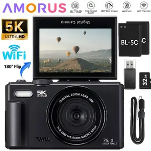 5K Vlogging Camera with 75MP Resolution and 180° Flip Screen