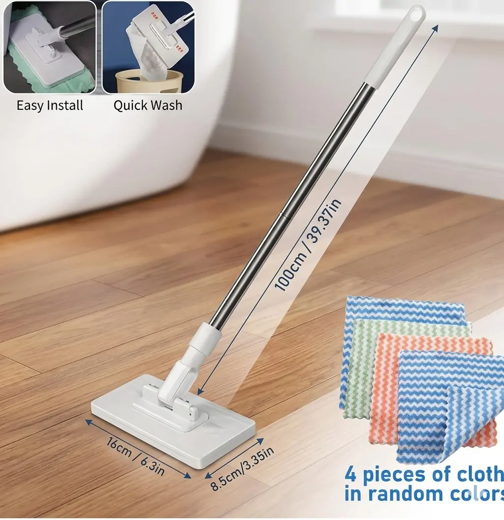 Mini Multi-Functional Mop with 360° Swivel Head – Lightweight Wall & Glass Cleaner – Portable Small Space Mop for Gaps, Mirrors & Desktops (Includes 4 Bonus Microfiber Cloths)