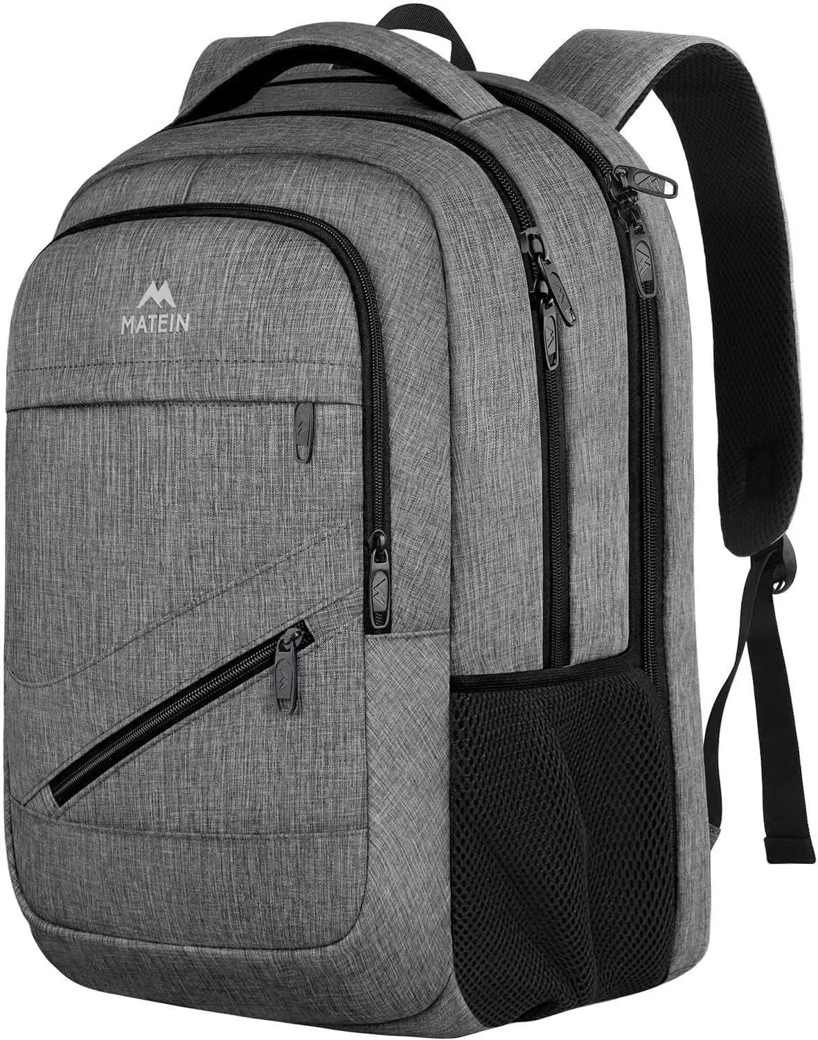 MATEIN Travel Laptop Backpack, 17 Inch TSA Approved Carry On Work Bag | College School Bookbag with Trolley Sleeve, Large Business Computer Bag with Anti Theft Pocket, Grey Rucksack for Men Women Gift