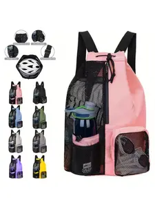 Waterproof Mesh Drawstring Crossbody Backpack for Men Women, Beach Swimming Hiking Outdoor Sports Bag, Lightweight Gym Travel Sling Pack with Adjustable Strap