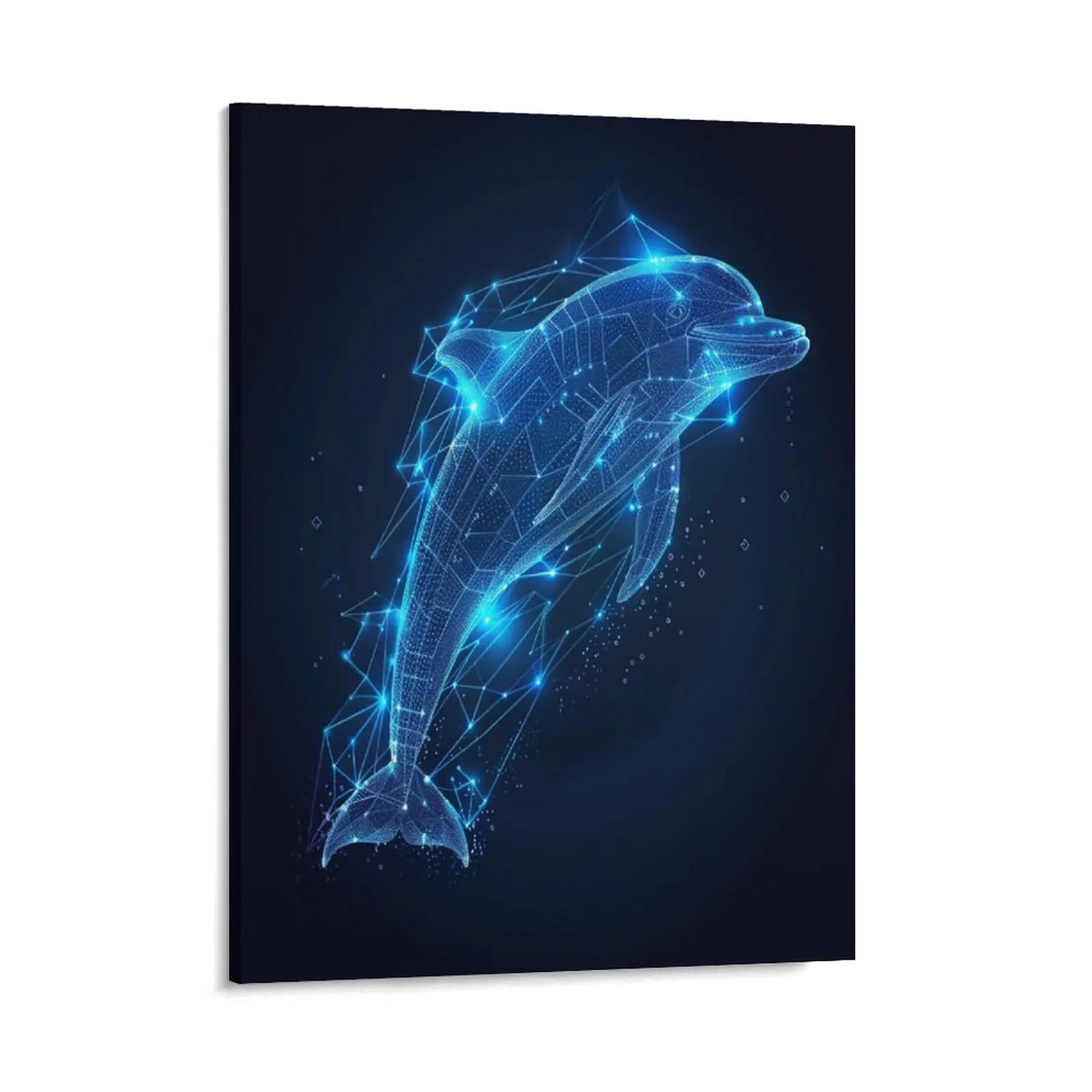 Blue Glow Dolphin Canvas Posters Wall Art Prints Black Background Sea Animal Theme Dreamy Style Home Wall Aesthetic Living Room Bedroom Office Decor Festival Gift