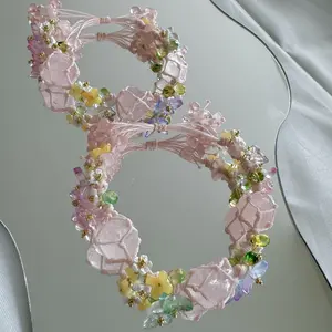 Annalise Flowers in Bloom macrame bracelet Handmade Handcrafted Natural Gemstone Crystal Bracelets, Rose quartz Love Stone, simple beauty of flowers, butterfly, romantic, romance, Fantasy