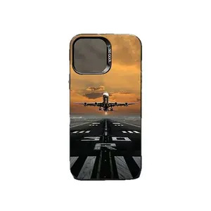 Cool Airplane Takeoff Sunset iPhone Case for iPhone 17 16 Pro Max 15 14 Pro, Aesthetic Aviation Shockproof Protective Cover, Trendy Pilot Phone Case