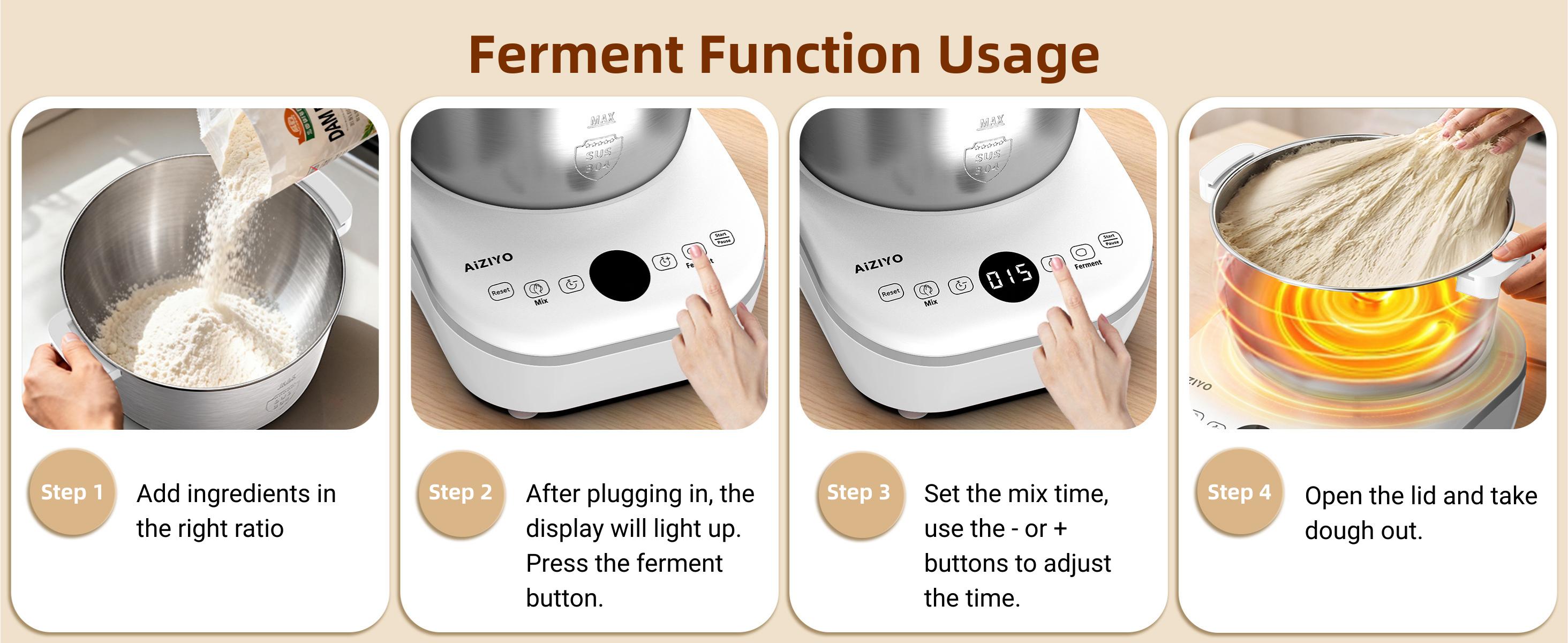 AIZIYO DoughChief 7Qt Electric Dough Mixer with Ferment Function, Dough Maker with 304 Stainless Steel Bowl, Microcomputer Control, Face-up Touch Panel, Easy To Clean for Bread & Pizza