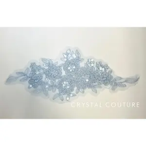 Light Blue Embroidered and Beaded Floral Applique