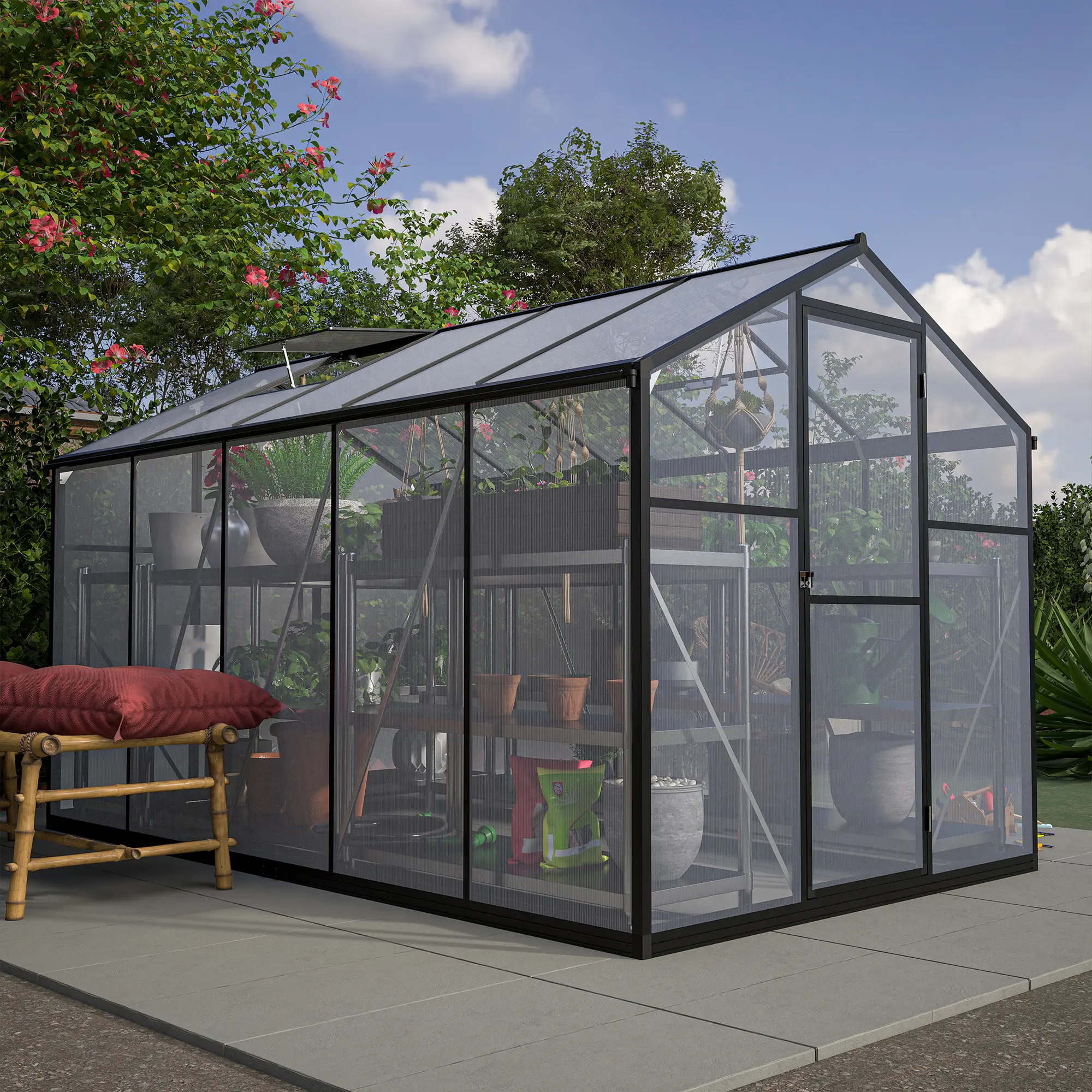 6x10 ft Polycarbonate Greenhouse with Quick Setup Structure and Roof Vent, Aluminum Framed Large Walk-in Greenhouse for Outside Garden Backyard