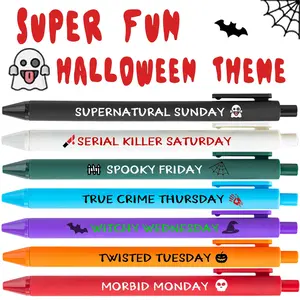 14/ 7 Pcs Christmas Halloween Weekday Pens Days of the Week Funny Ballpoint Pens, Smooth Black Ink, Refills Fancy Gifts for Colleagues Office Mood Supplies, Rude Gift, Office Pranks Halloween & Christmas, Funny Teacher Pens