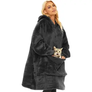 Wearable Blanket Hoodie for Adults Men,Oversized Soft Warm Fleece Hoodie with Pets Giant