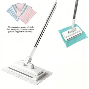No-Wash Disposable Mop Uses Disposable Face Towels Hands-Free Replacement Dry Wet Multi-Surface Floor Cleaner for Bathroom Home Includes 10 Disposable Cleaning Pads