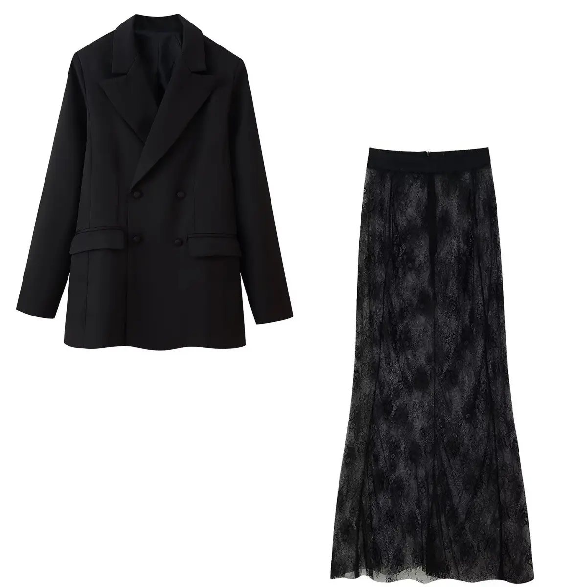 Women's clothing waist-breasted blazer + lace skirt suit