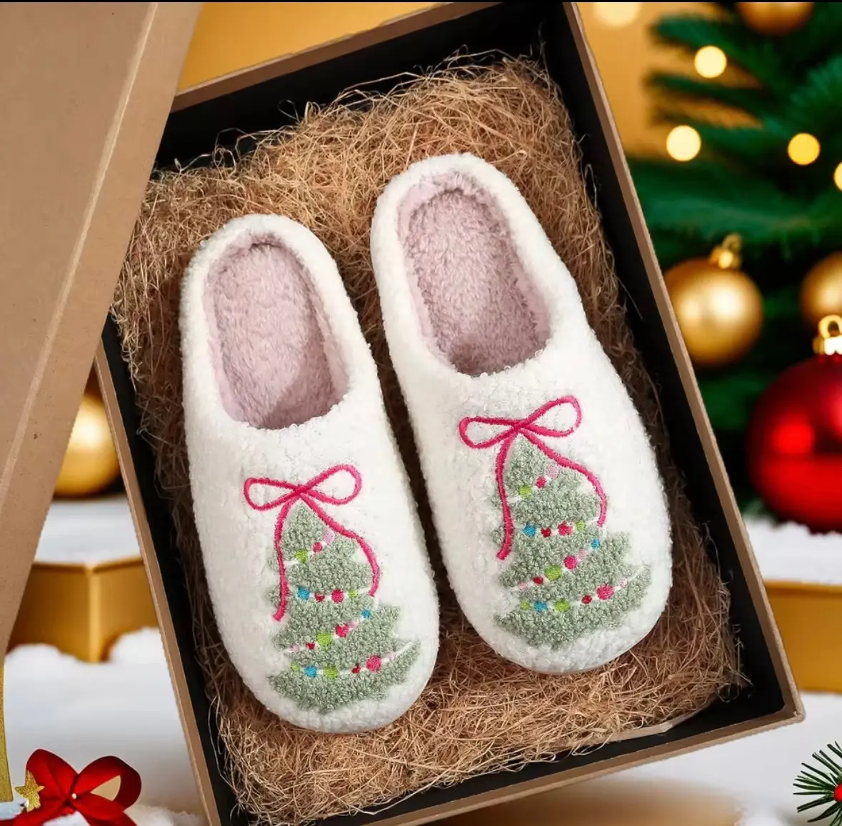 Merry Tree Sherpa Slippers
