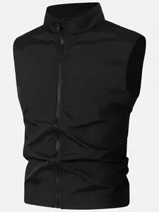 Men's Solid Zip Up Funnel Neck Vest Jacket, Regular Fit Casual Comfy Sleeveless Outerwear for Daily Wear, Men's Clothes for All Seasons, Tops