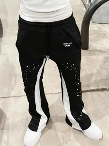 American High Street Graffiti Colorblock Graphic Flare Pants, Flared, Striped Design, Drawstring Waist, Casual Fit, All Seasons