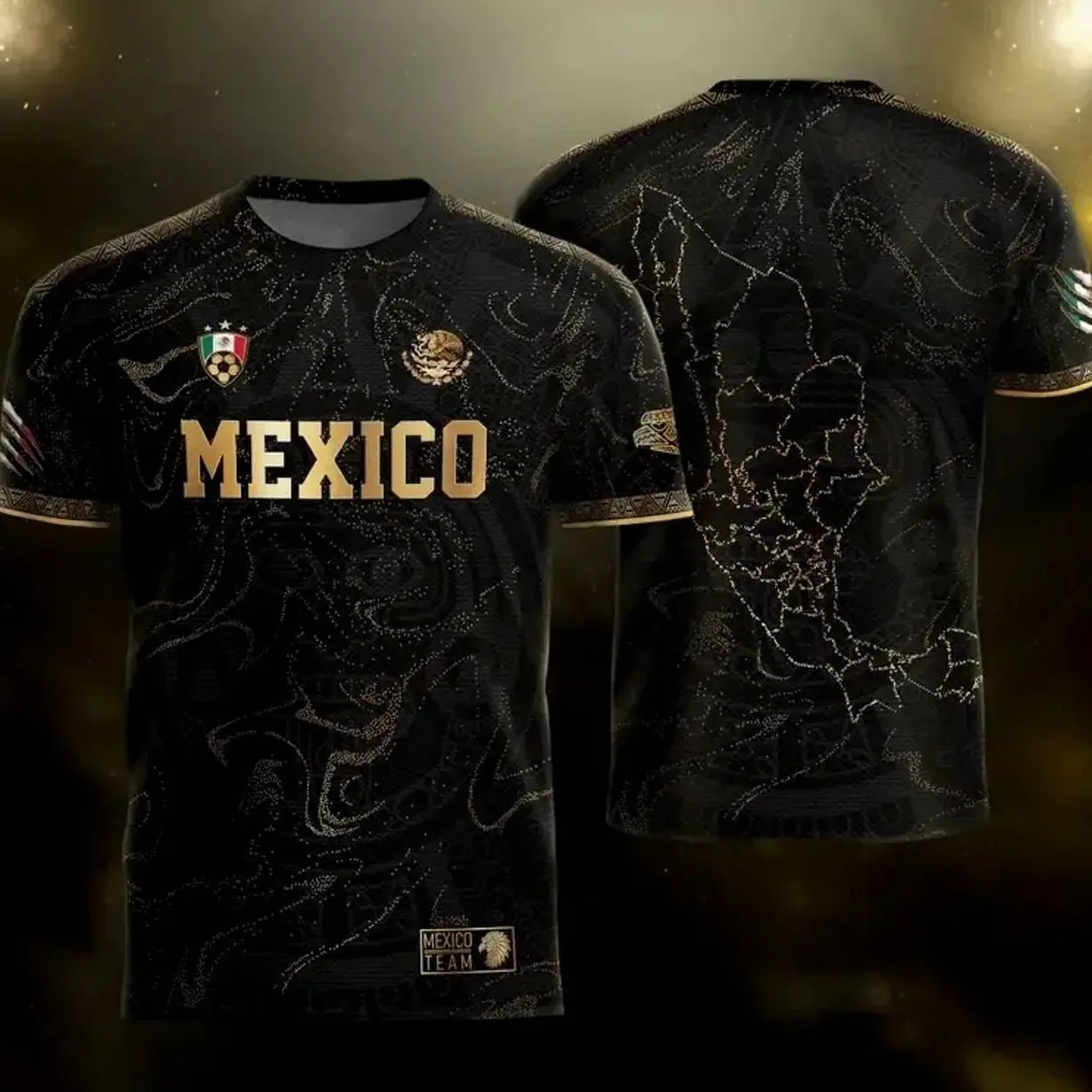 Mexican Aztec Soccer Jersey for Men, Mexico Football Jersey, Mexlco Soccer Fan Jersey 2026 Black Gold Away Green Home Gold Marble Mexico Map Eagle 3D Print Unisex Streetwear Casual Sport Loose Tee Fall Winter Spring Gift
