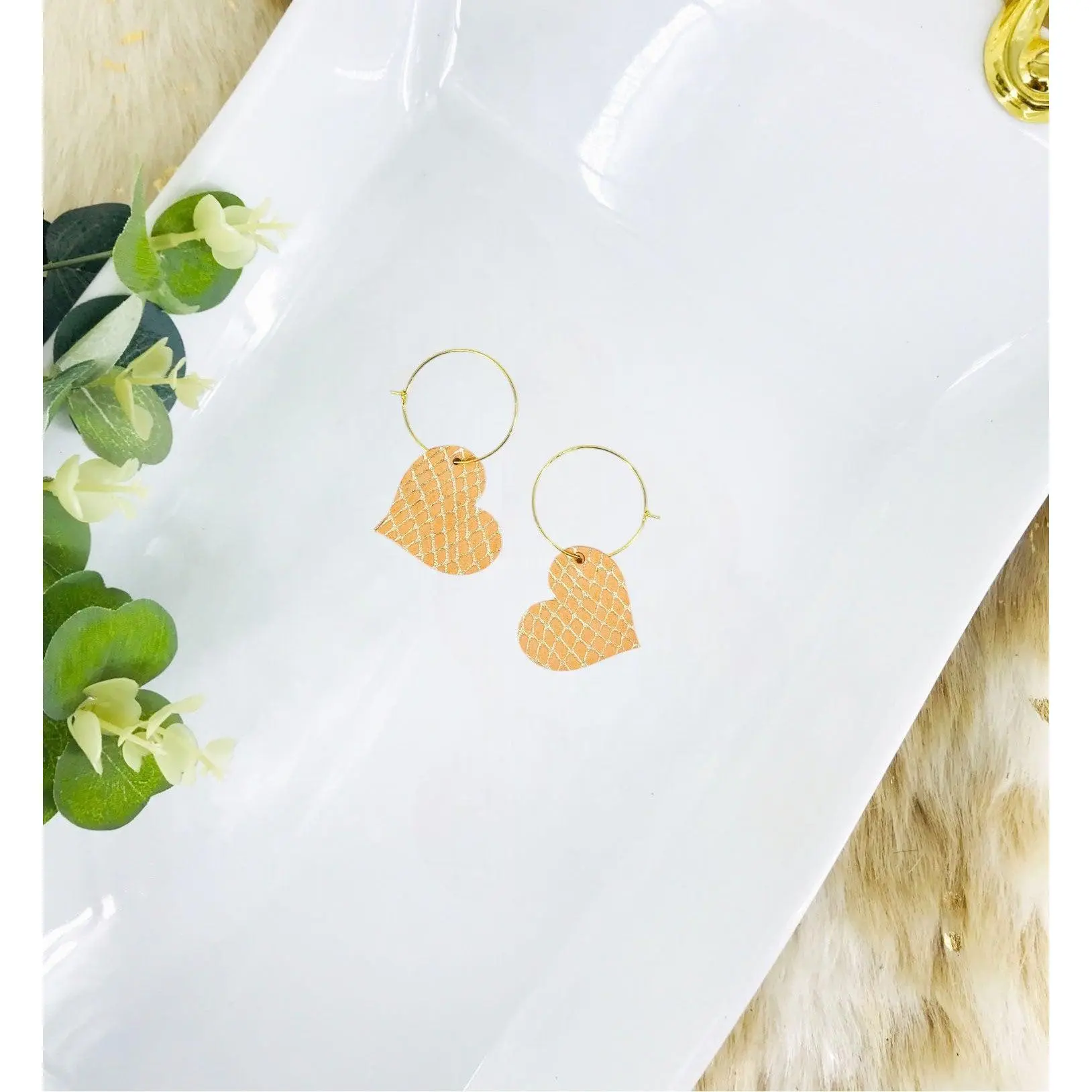 Apricot Gold Snake Leather Hoop Earrings - E19-2259