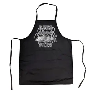 Reel Cool Papa Cookout Apron Funny Fishing Father's Day Grandpa Novelty Smock Funny Aprons Adjustable Household Items Graphic Print Dad Joke Apron Funny Fishing Cover Novelty Cooking Aprons for Men Black
