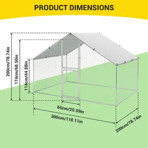 Large Metal Chicken Coop with Waterproof and Anti-UV Cover, Walk-in Poultry Cage, Outdoor Chicken Run for Backyard Farm Use