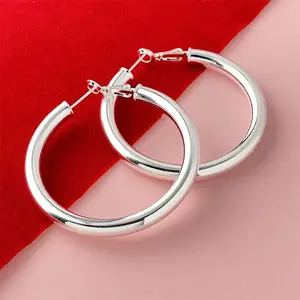 925 Sterling Silver Plated 5MM Hoop Earrings - Hypoallergenic, Lightweight, Chunky,  Big Large Hoops for Women Comfort for Everyday Wear