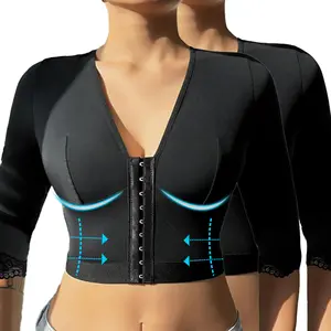 Women's Post Surgery Arm Lipo Compression Sleeves Faja Front Closure Shapewear Bra Seamless Body Shaper Front Closure Long Sleeve Top Shaper