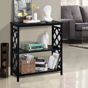 Console Table 3-Tier with Storage Shelves,Open Bookshelf Bookcase with Solid Wood Legs for Hallway, Living Room and Bedroom.
