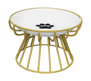 Cute Cat Paw Ceramic Bowl with Elevated Stainless Steel Stand – Anti-Spill, Easy to Clean, Ergonomic Design for Comfortable Feeding