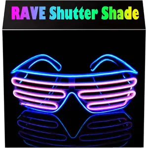 Light Up Flashing Shutter Neon  Glasses El Wire LED Sunglasses Glow DJ Costumes For Party, 80s, EDM RB03 (Blue - )