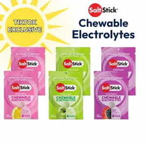 SaltStick Chewable Electrolyte Tablets - Fast Acting Hydration Sunshine Variety Pack - Vegan Non-GMO - Pink Lemonade, Green Apple & Mixed Berry - Pre-Cramp Relief Edible Fitness