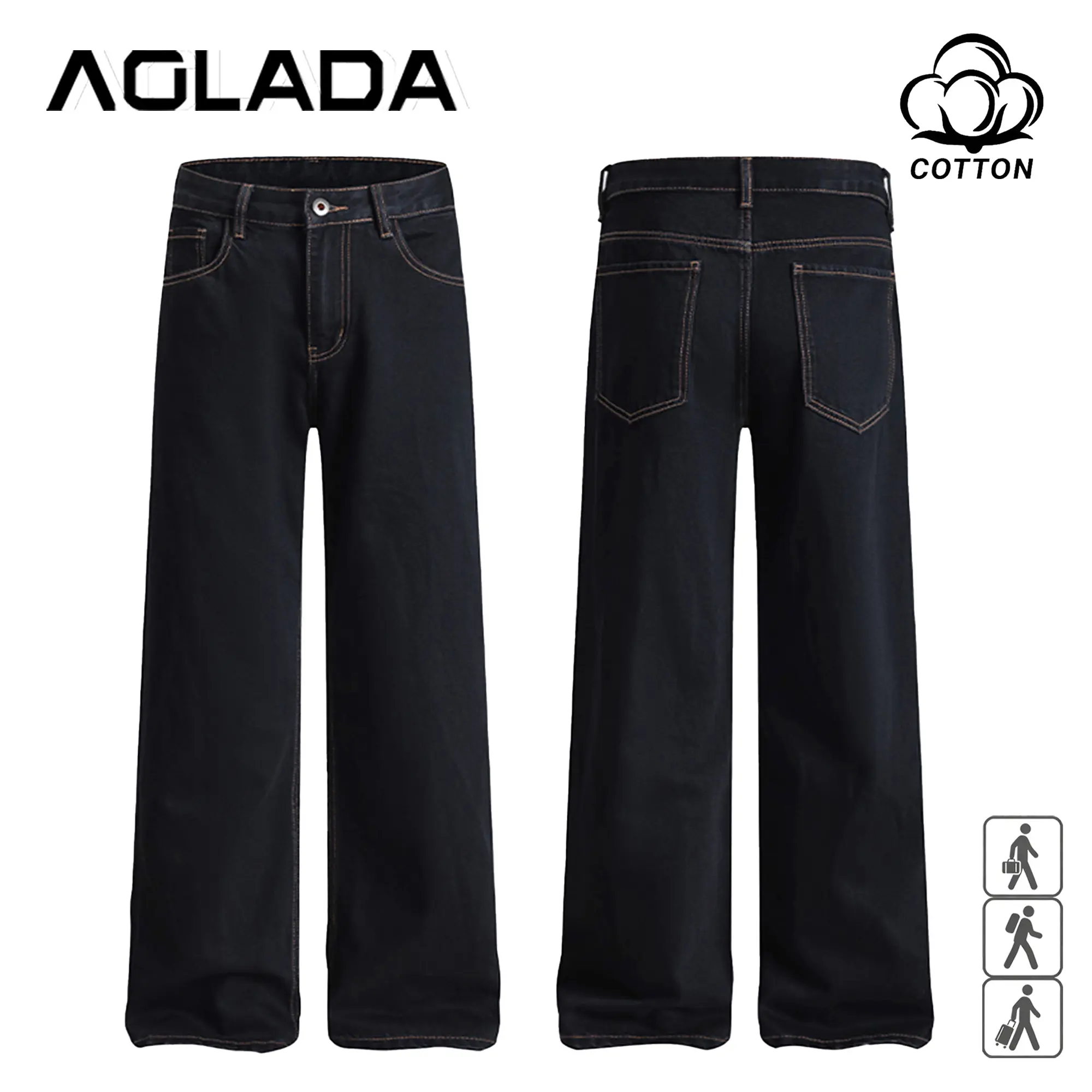 Men's Wide Leg Black Jeans with Contrast Stitching - Relaxed Fit Straight Denim Pants with Classic 5-Pocket Design, Casual Streetwear Trousers, No-Logo, 28-40, Fast US Shipping #WideLegBlackJeans #ContrastStitchDenim #TikTokMadeMeBuyIt