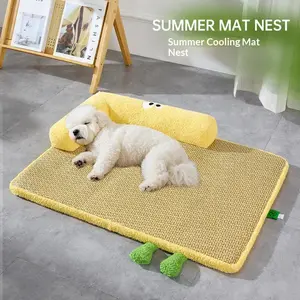 Pet Cooling Mat Rattan Pet Cooling Mat for Hot Weather Natural Breathable Cat Sleeping Pad Waterproof Scratch-Resistant Dog Mat