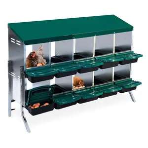 Chicken Nesting Box, 10 Compartment Roll Away Eggs Laying Boxes, Hen Nest Boxes with Legs, Cleanable Pull Out Hen Roosting Boxes,Green