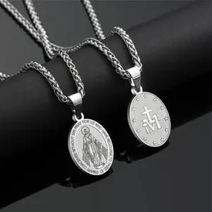 Gold Plated Stainless Steel Guadalupe Virgin Mary Necklace Pendant Box Chain N41
