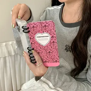 [KQ]iPhone Case - Black and Pink Splash Ink Pattern Creative Flip Notebook Phone Case, Suitable for 16 17promax/15/14plus/13/12/11 Protective Case