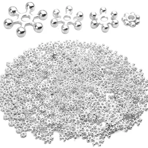 BronaGrand 400pcs Snowflake Spacer Beads Daisy Jewelry Bead Charm Spacers Flat Metal Spacers for Bracelet Necklace Jewelry Making,4mm/6mm/8mm/10mm
