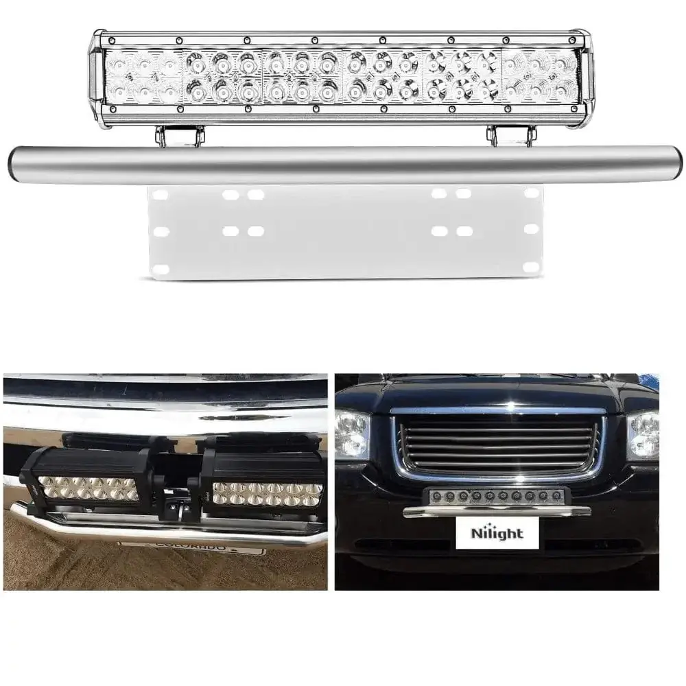 Nilight Anticorrosion Alloy Front Bumper License Plate Mount Bracket Holder - Bull Bar Fit, Multiple Holes, 4x4 Truck Exterior Accessory for Cars, Vehicles, Off-Road Lighting Solutions