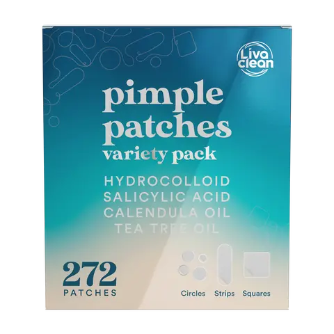 LivaClean 272 CT Hydrocolloid Pimple Patches Variety Pack - Antibacterial Blemish Barrier Patches with Tea Tree Oil, Salicylic Acid, Calendula Oil for Acne Prone Skin, Clear-Up Feature Acne Treatments, Dark Spot Remover