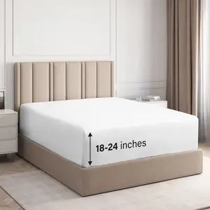 CGK Linens 100% Cotton 400 TC Fitted Sheet Only - Extra Deep Pocket for 18"-24" Mattresses in White, Size Queen