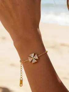 Triangle Crystal Maltese Cross Bracelet for Women, Vintage Fine Chain, Waterproof Boho Beach Summer Vacation Accessory Gift