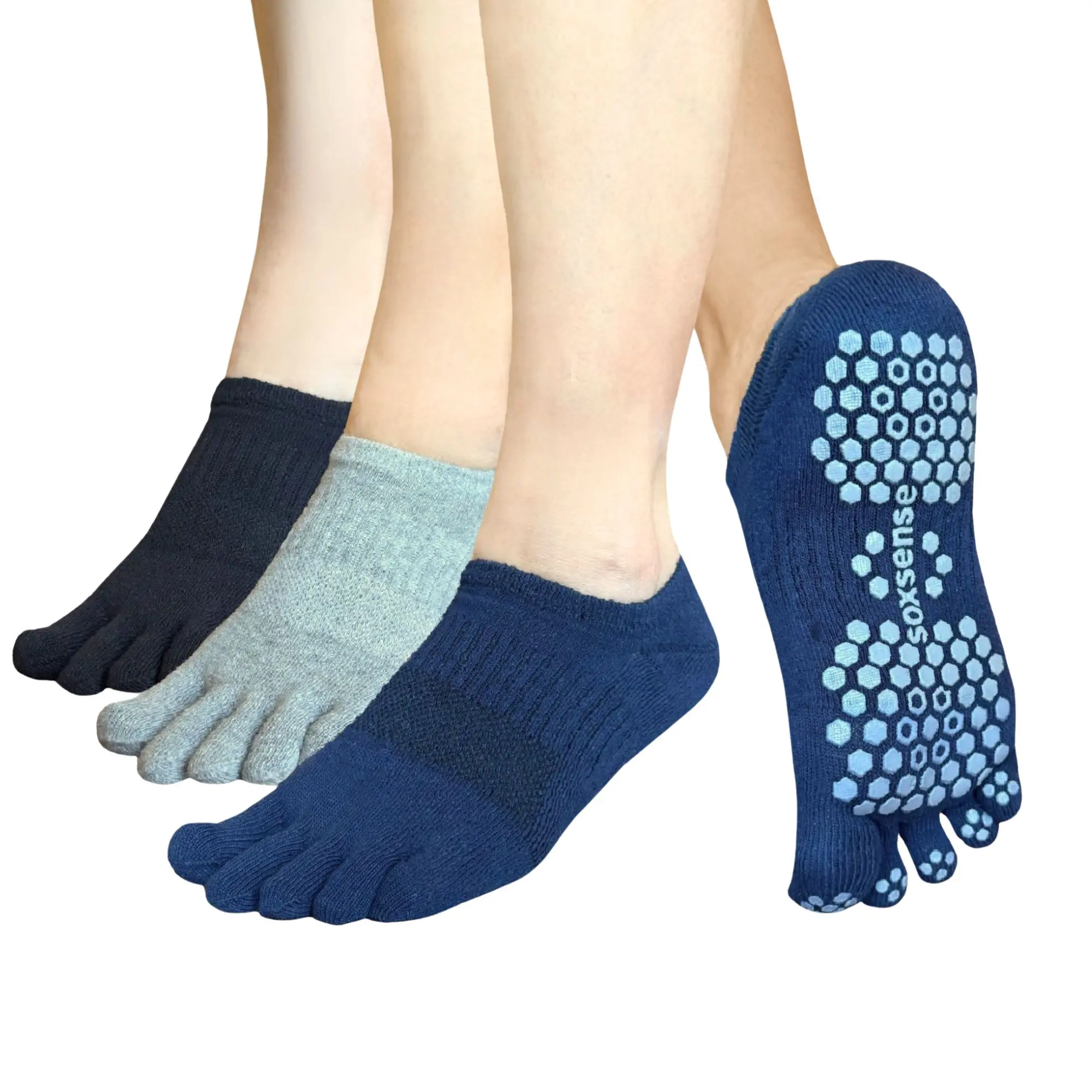 Soxsense Pilates Grip Toe Socks for Women & Men, Cushioned Low-Cut Non Slip for Yoga, Barre, Gym